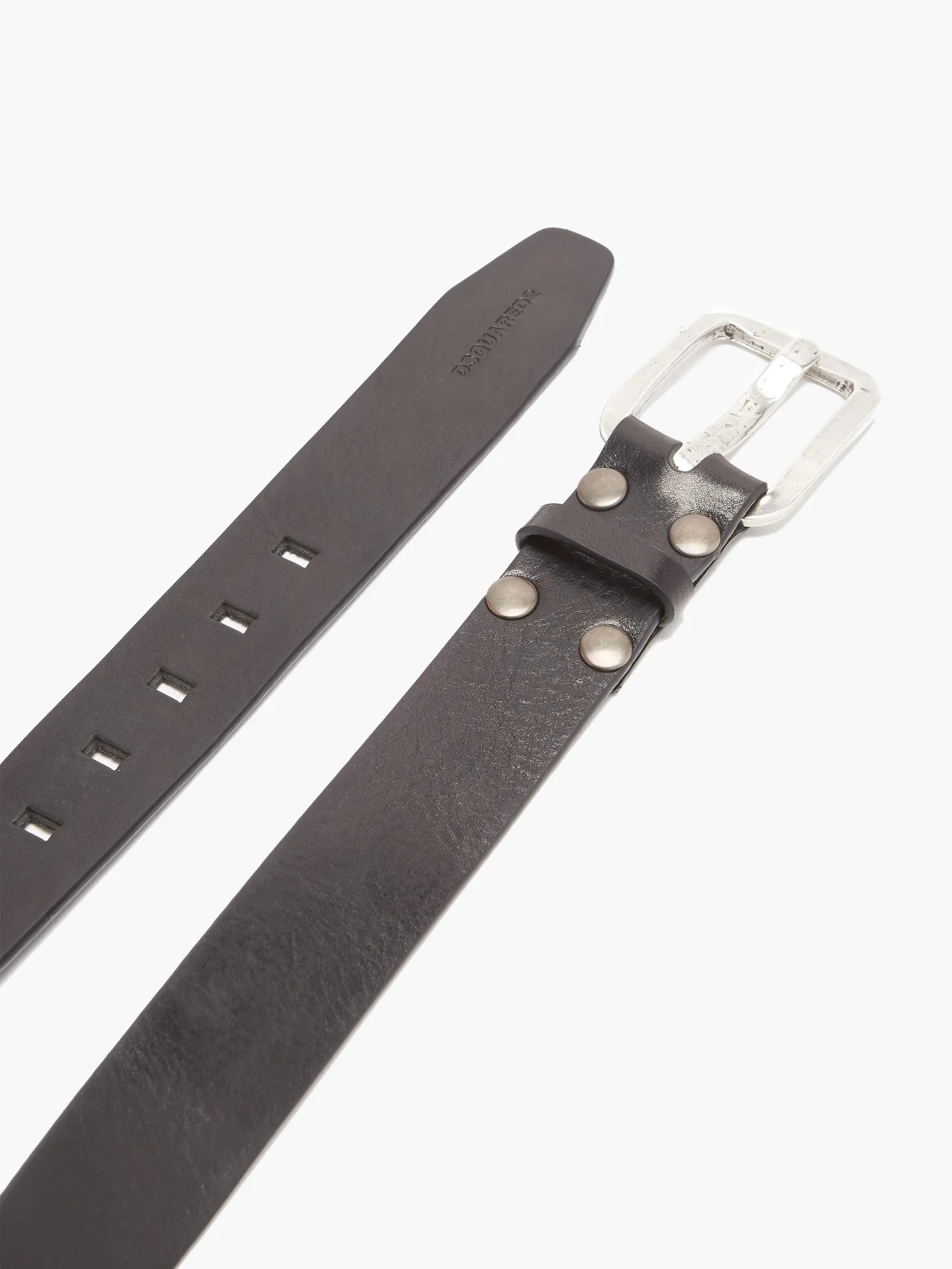 Square-buckle leather belt - 6