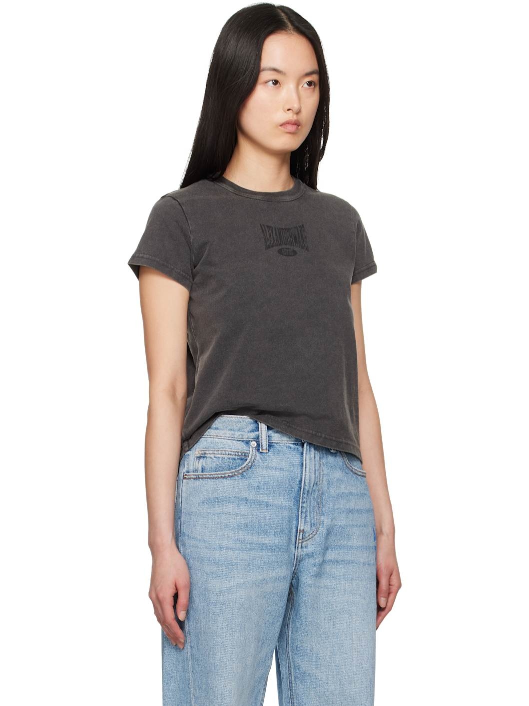 Black Distressed Logo Shrunken T-shirt - 2
