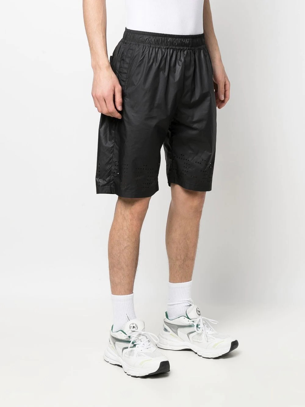 perforated-detail slip-on track shorts - 3