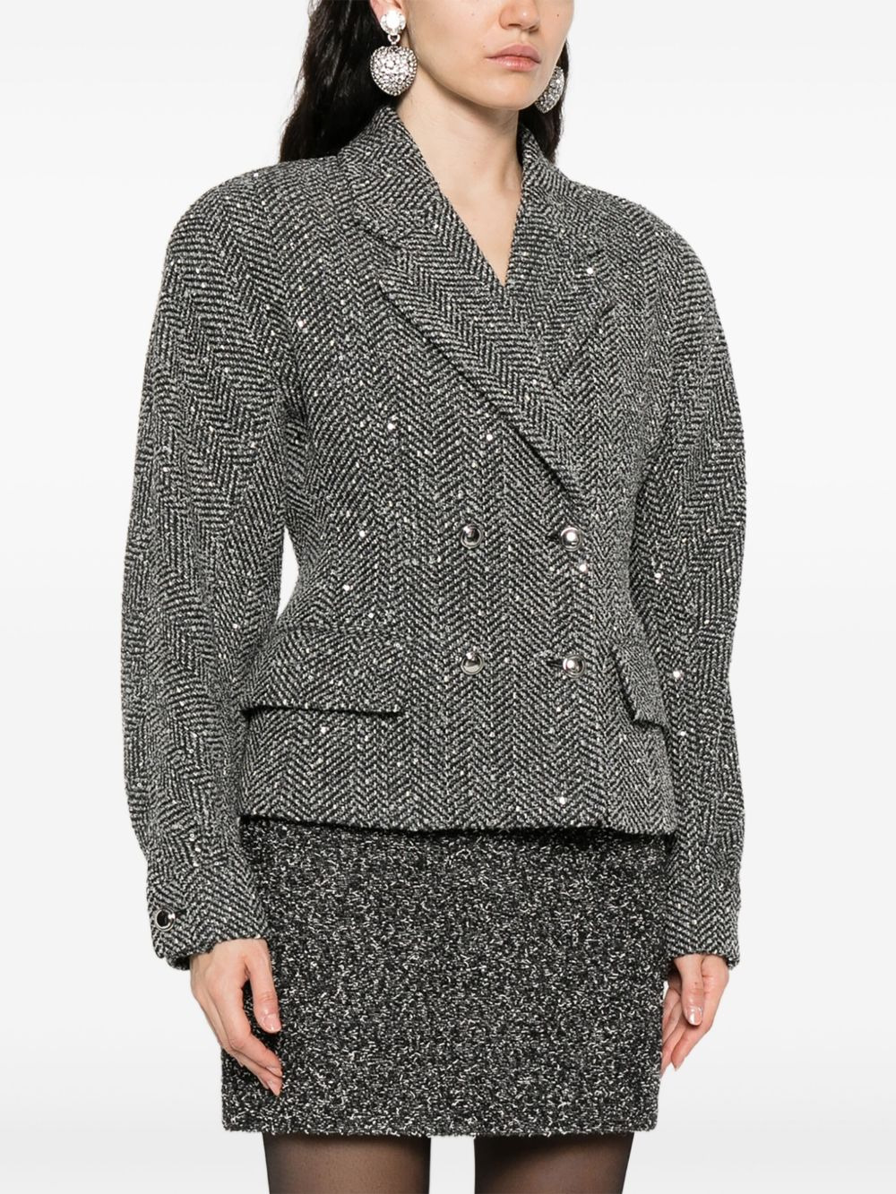 sequin-embellished herringbone jacket - 3