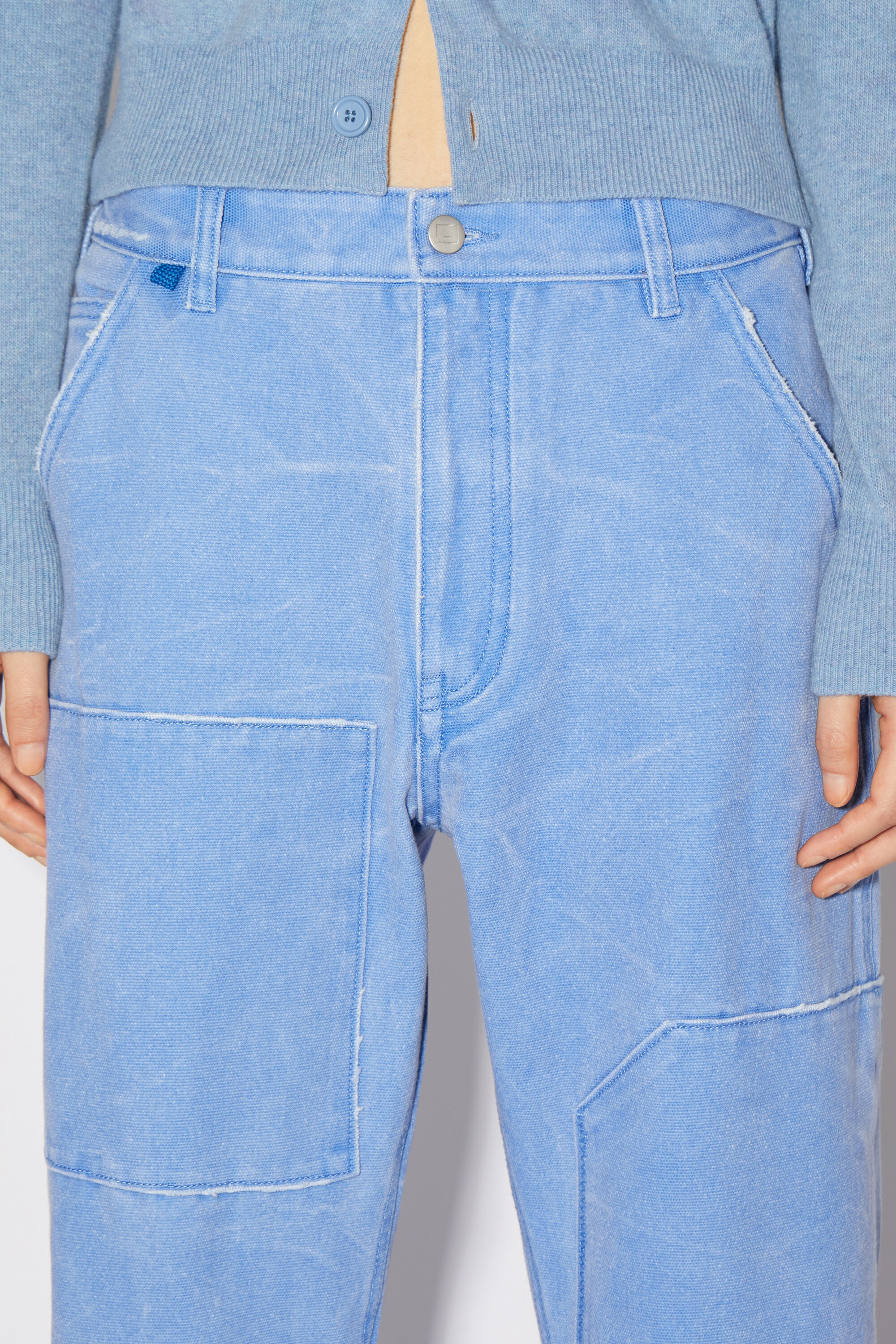 Patch canvas trousers - Powder blue - 5