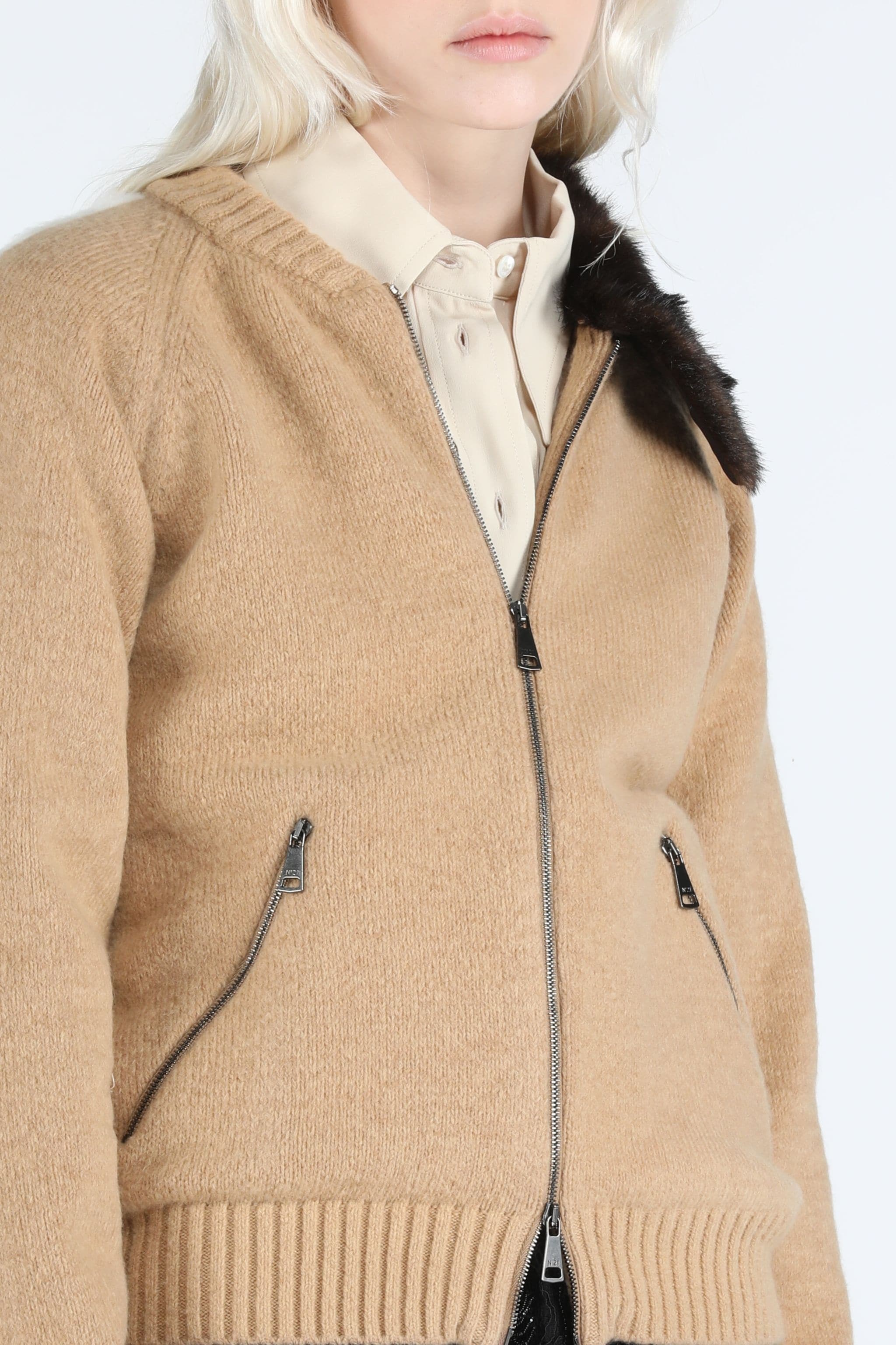 SHEARLING-COLLAR ZIP-UP CARDIGAN - 5