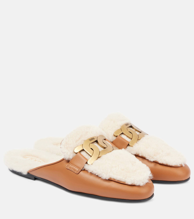Catena shearling-lined leather slippers - 1