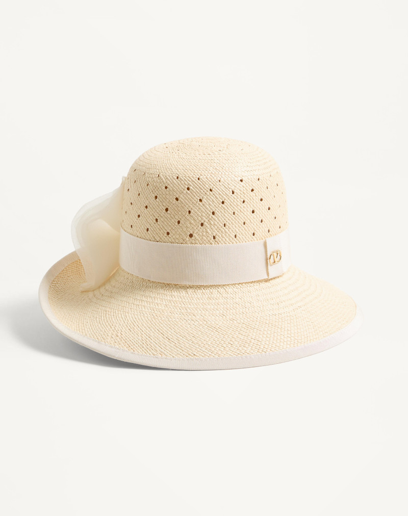VLOGO SIGNATURE HAT IN PERFORATED PANAMA WITH ORGANZA BOW 4