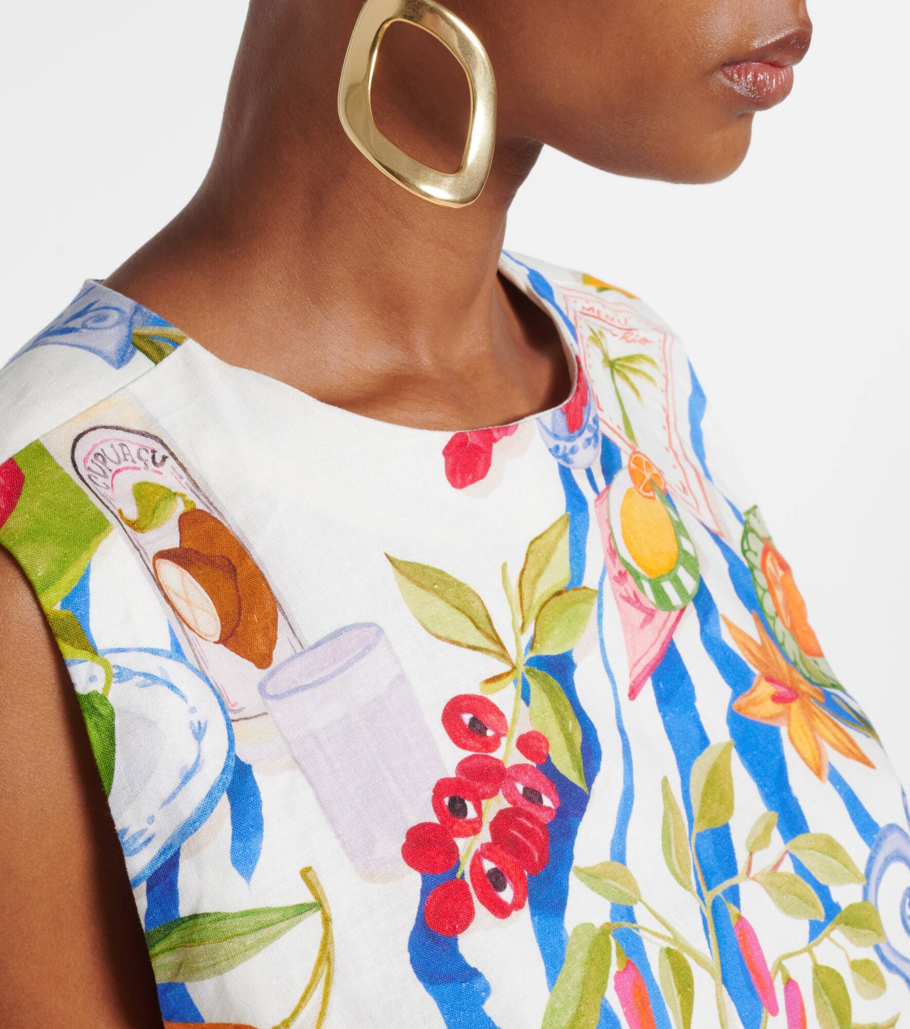 Printed linen-blend crop top - 4