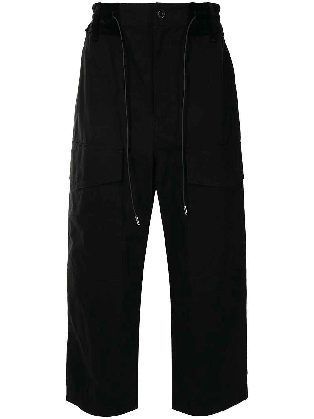 drawstring-waist cotton cropped trousers - 1