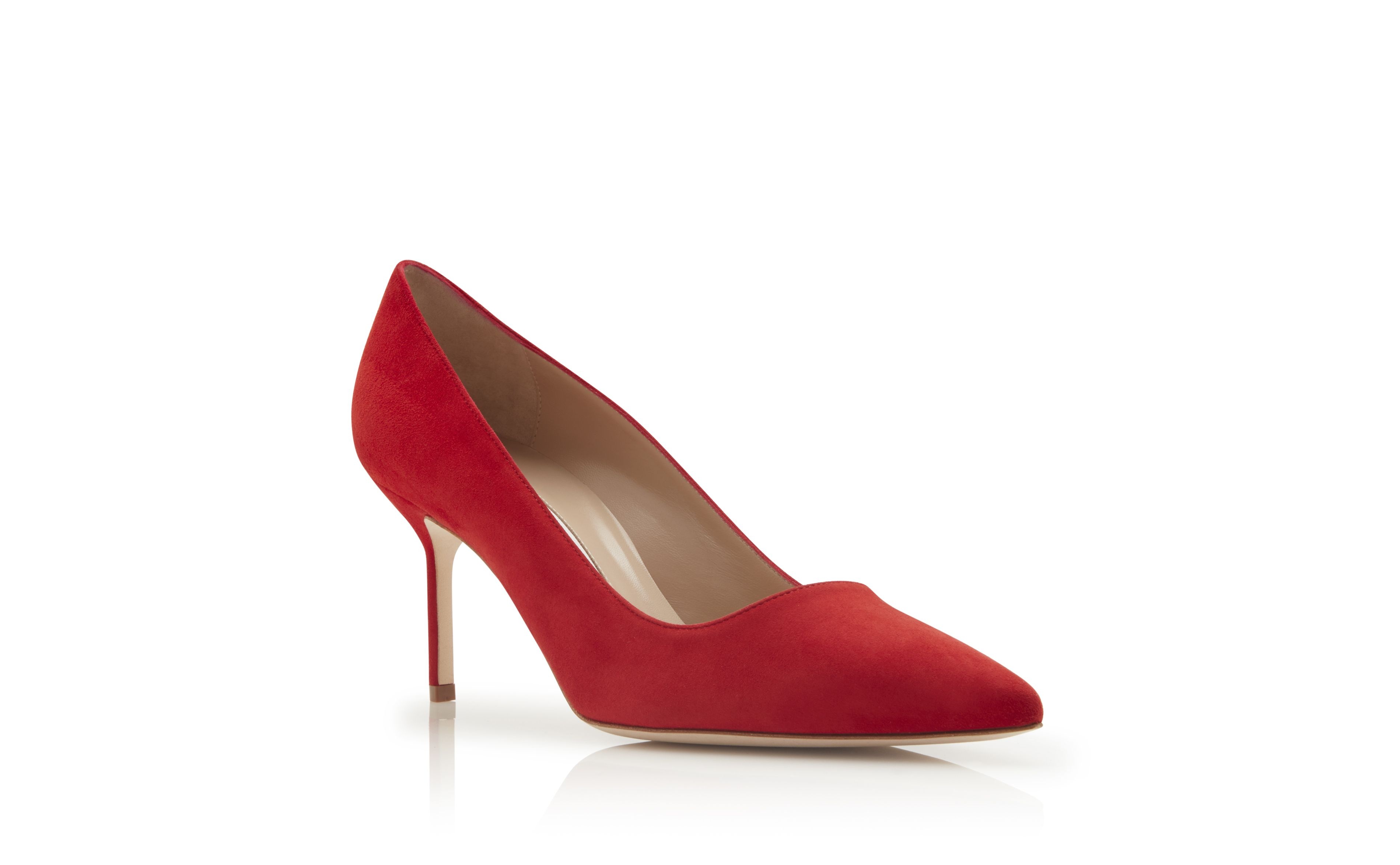 Bright Red Suede pointed toe Pumps - 3