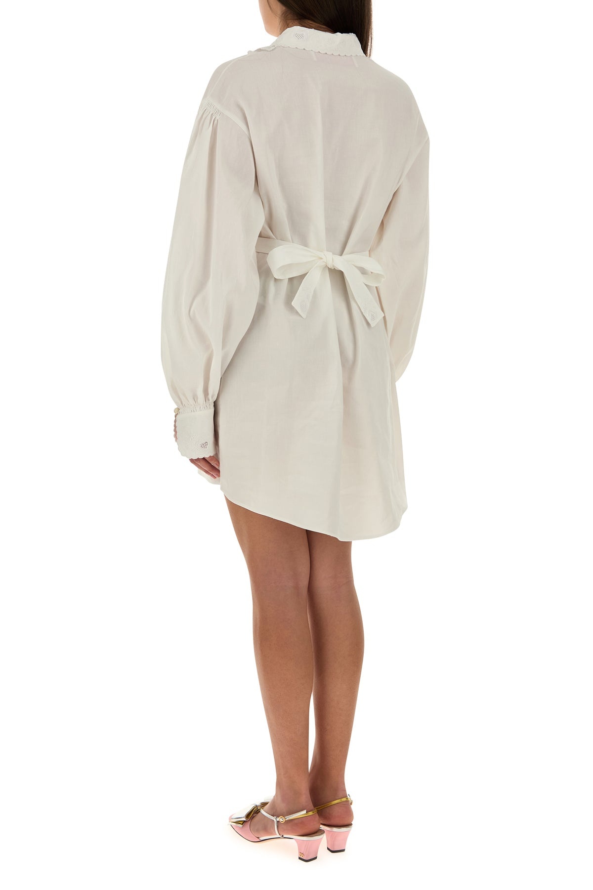 White cotton blend shirt dress - 4
