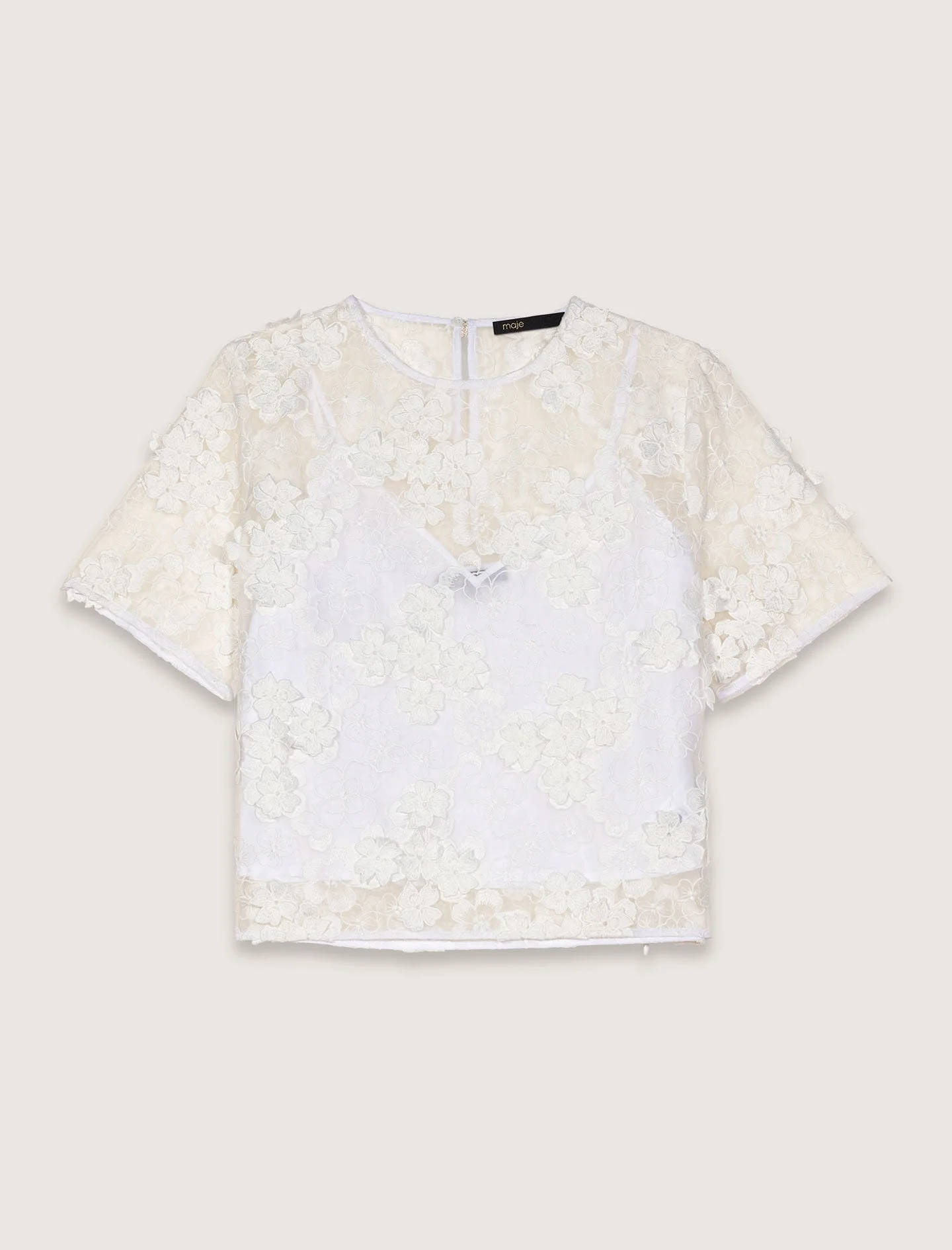 Embroidered short-sleeved top - 1