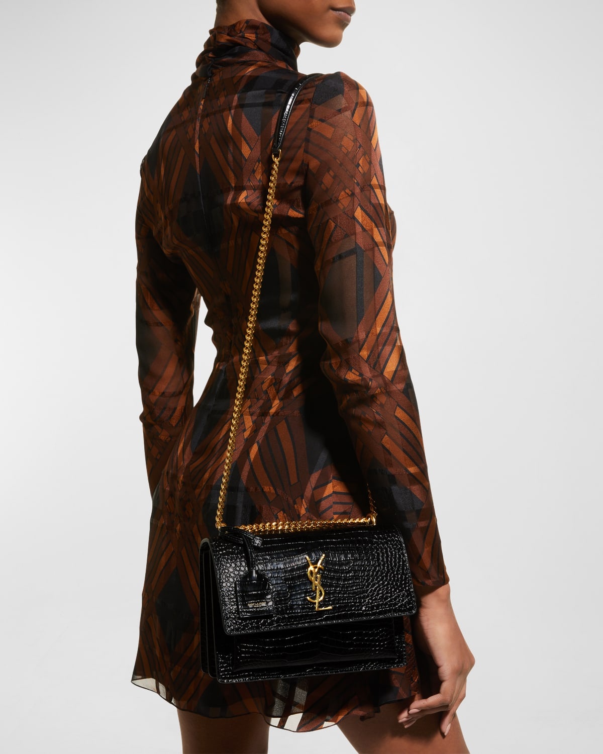 Sunset Medium YSL Crossbody Bag in Croc-Embossed Leather - 2
