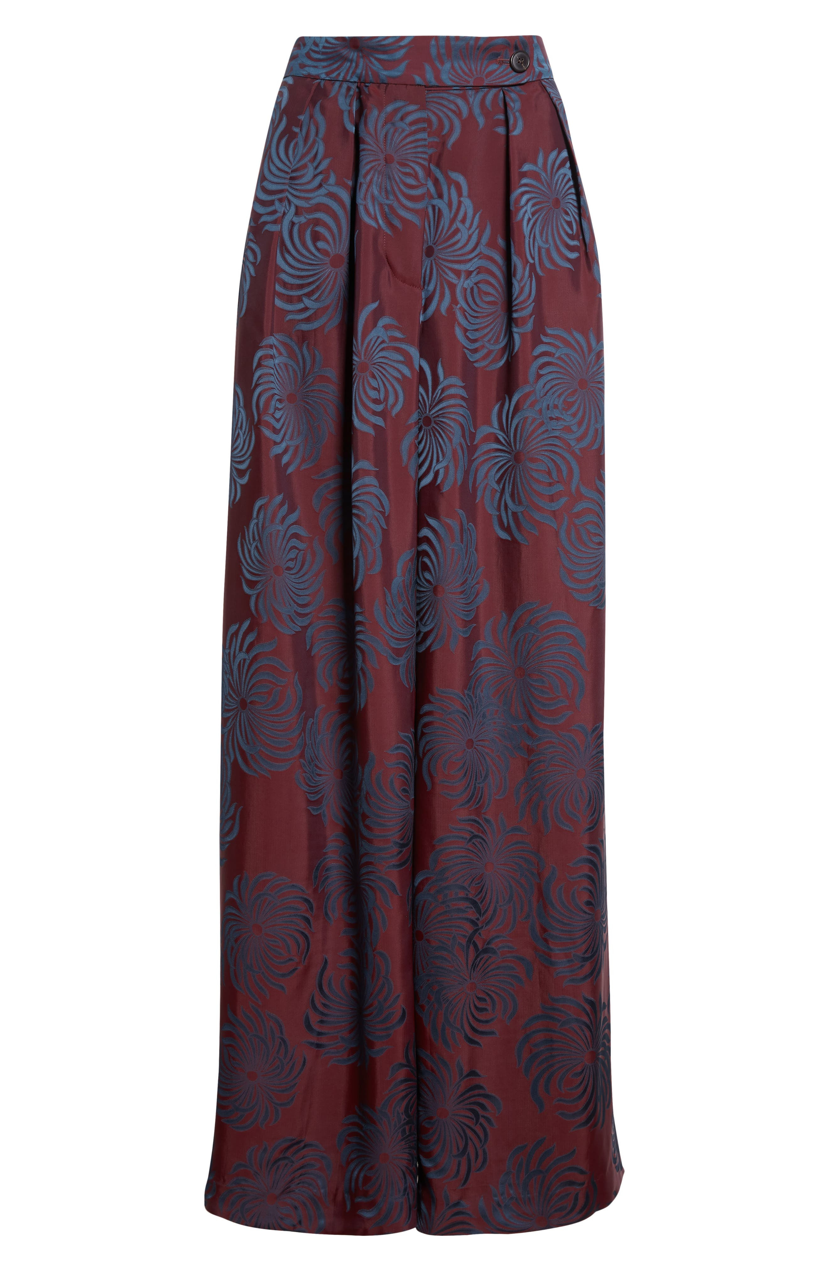 Dries Van Noten Pamplona Jacquard Pleated Wide Leg Pants in Burgundy at Nordstrom - 6