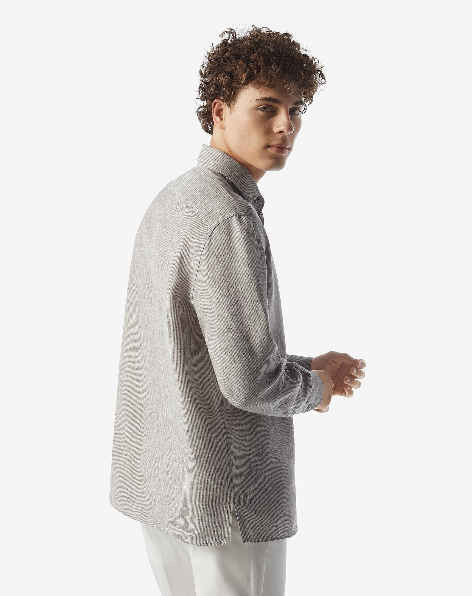 Pure linen shirt with brown stripes - 3