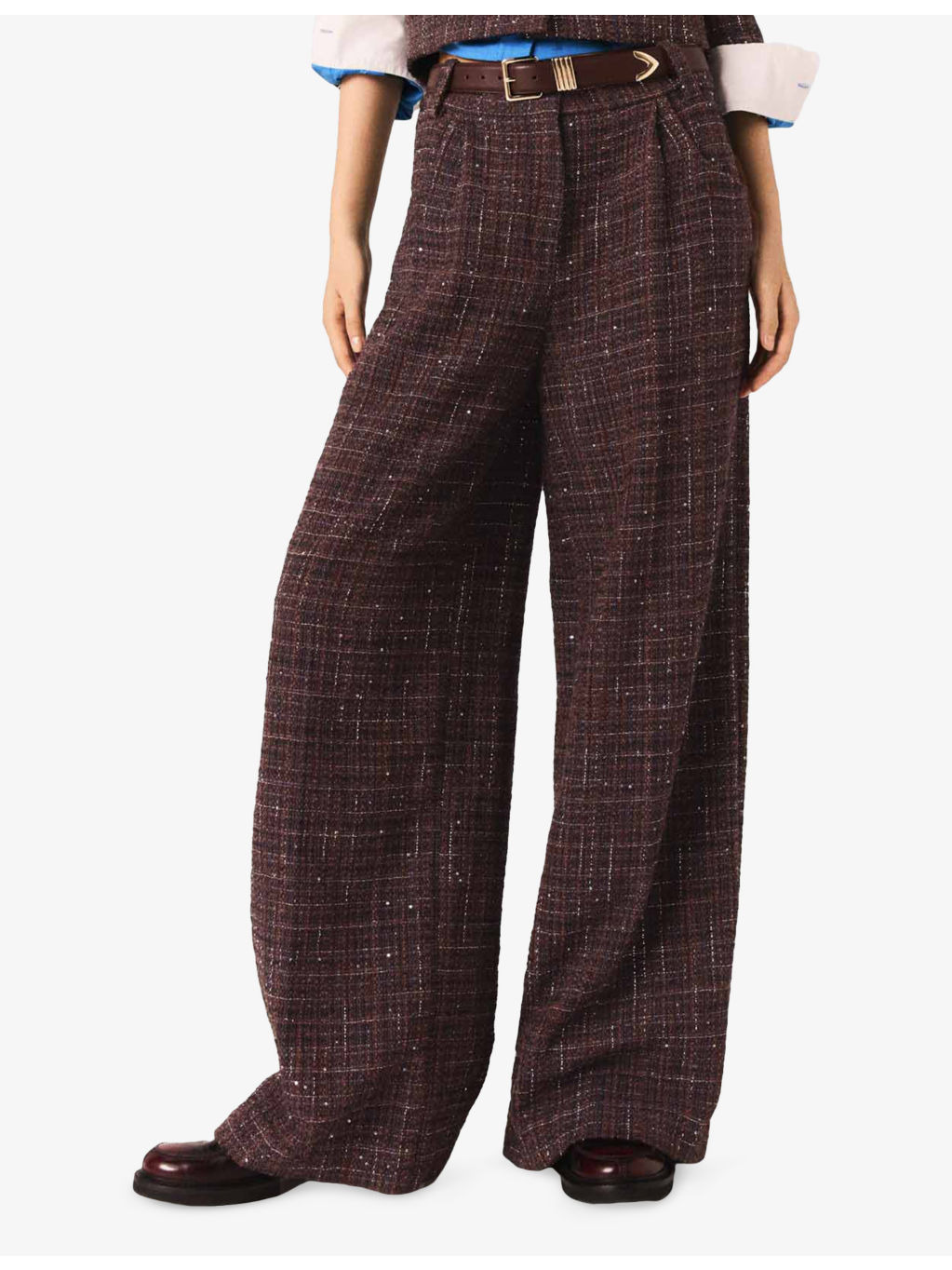 Sequin-Embellished Wide-Leg Tweed Trousers - 5