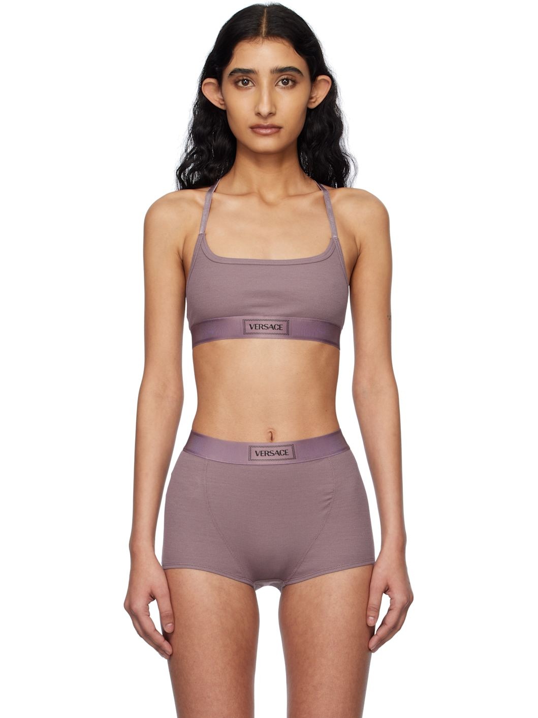 Purple 90s Vintage Logo Ribbed Bra - 1