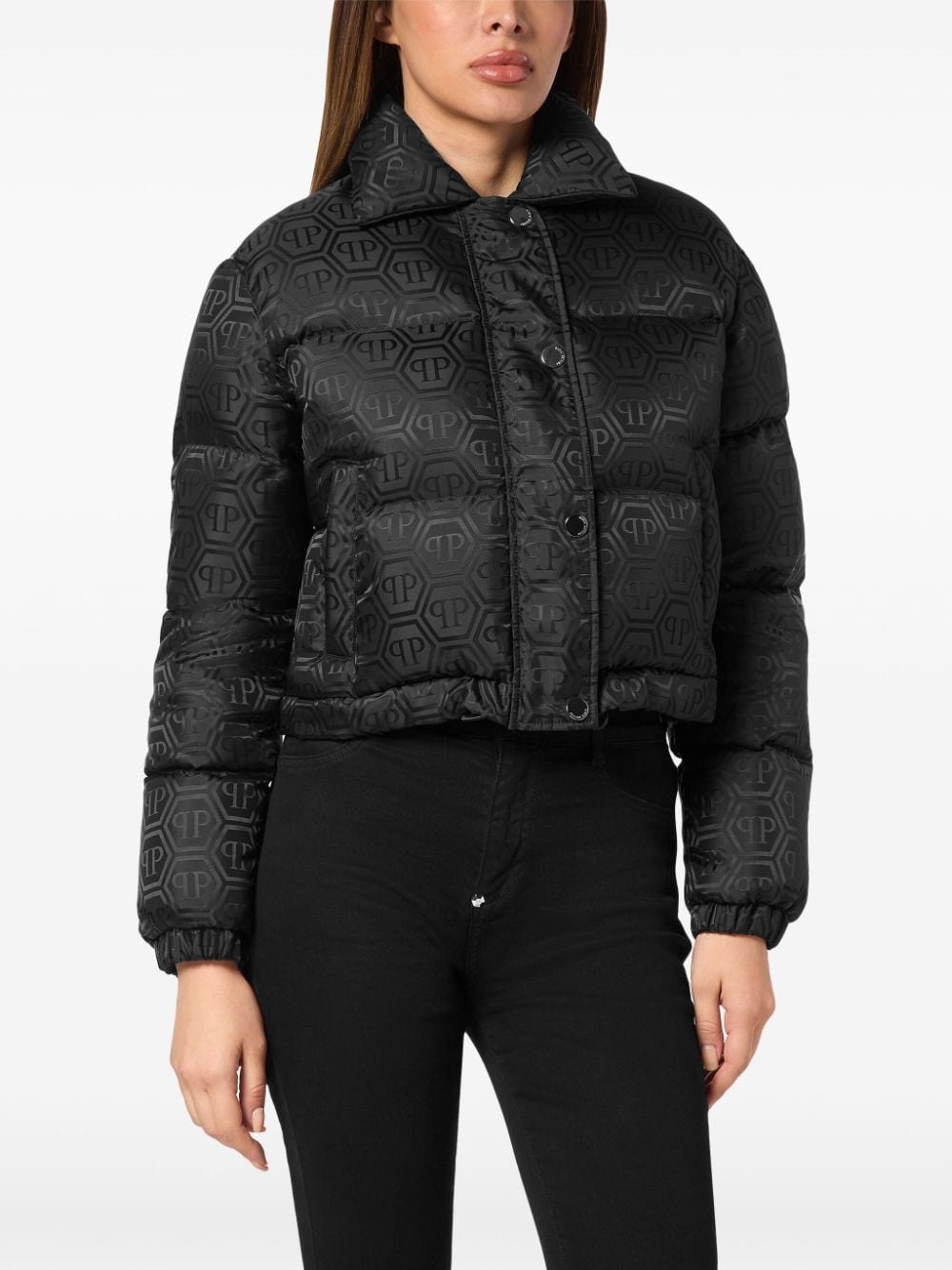 monogram cropped puffer jacket - 3