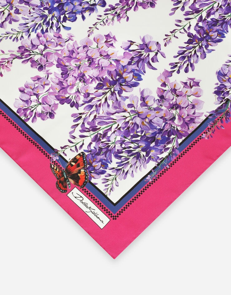 Wisteria-print twill scarf (90 x 90) - 3