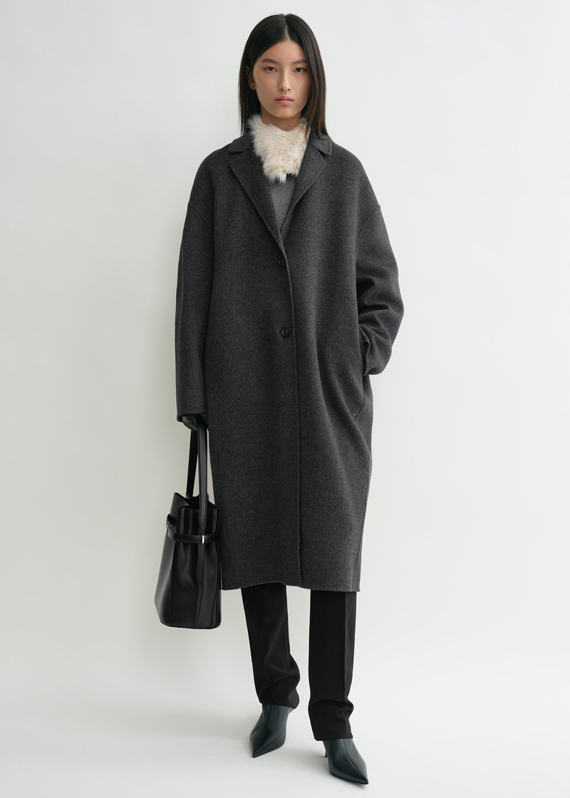 Totême Doublé cocoon coat charcoal melange outlook