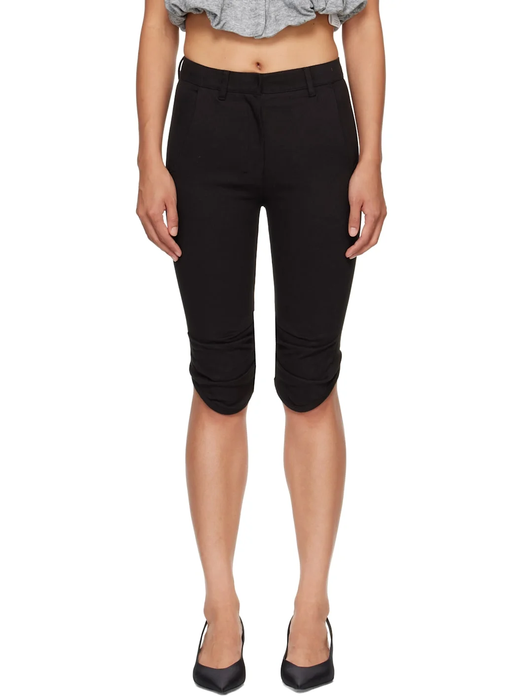 Black Round Cut Capri Shorts - 1