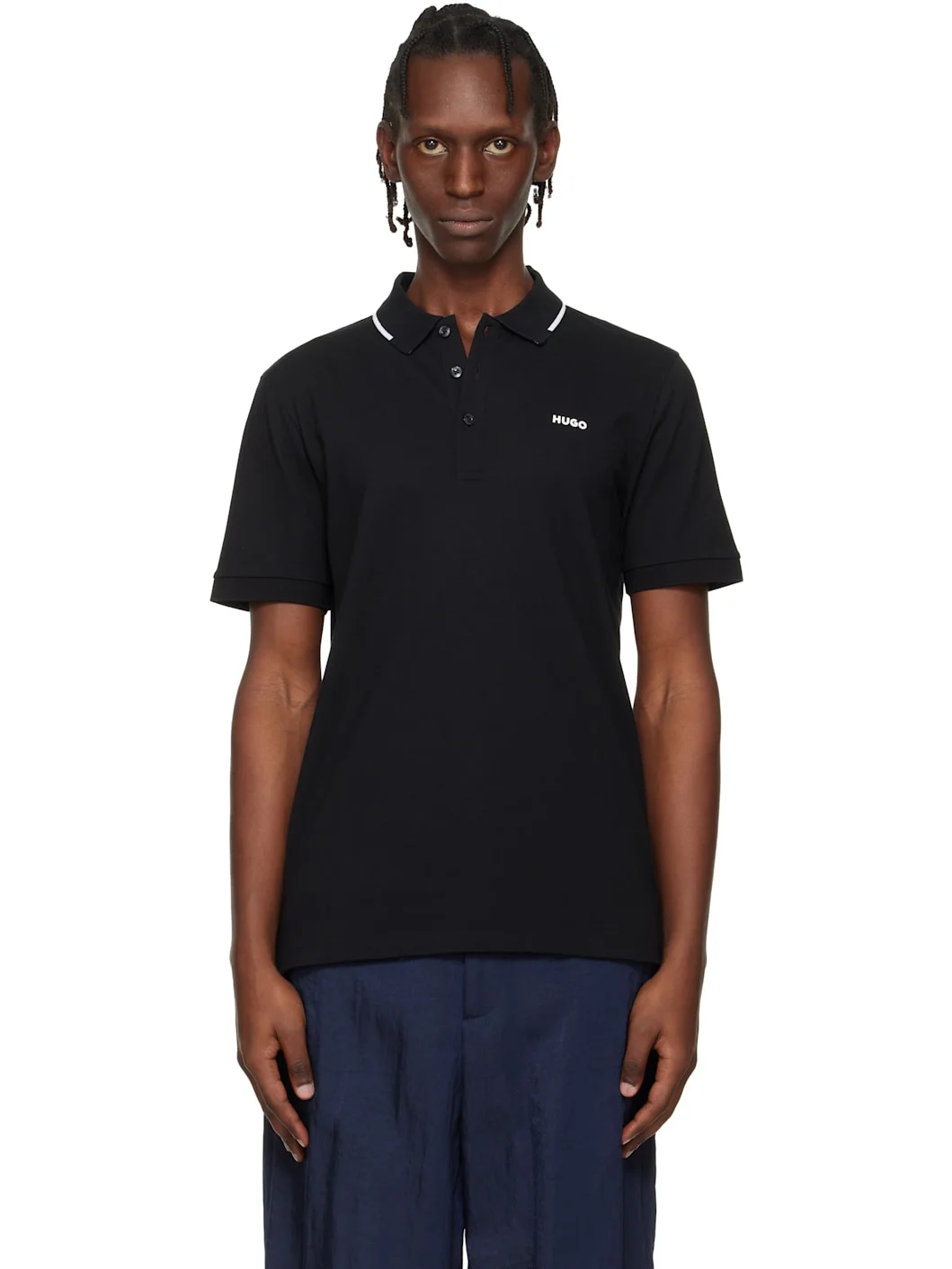 Black Stretch Cotton Slim-Fit Logo Polo - 1