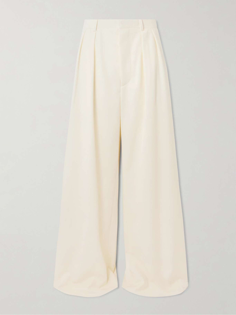 Pleated Wool-twill 넓은 다리 바지 오프 화이트 1