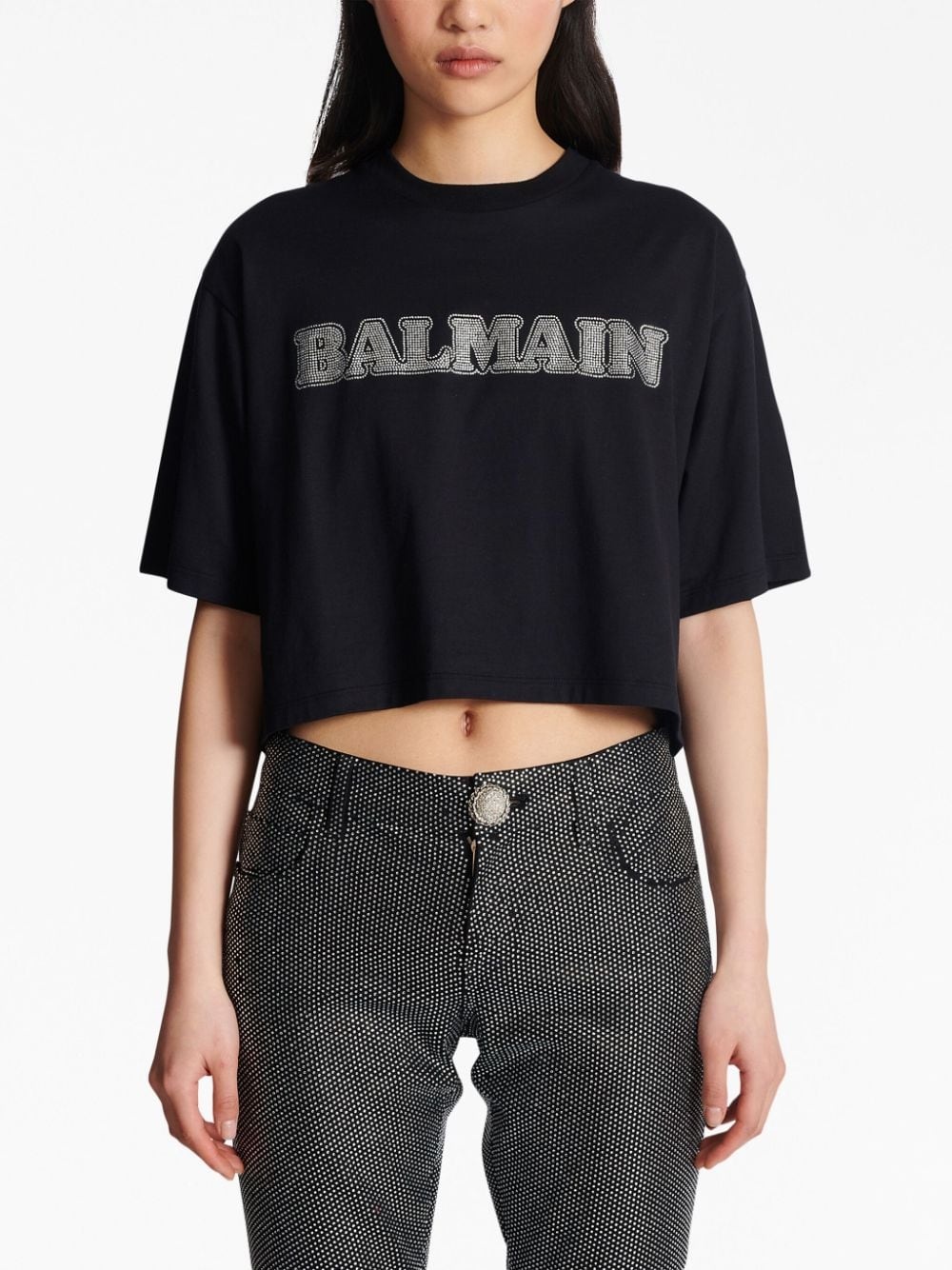 rhinestone-logo cropped cotton T-shirt - 5