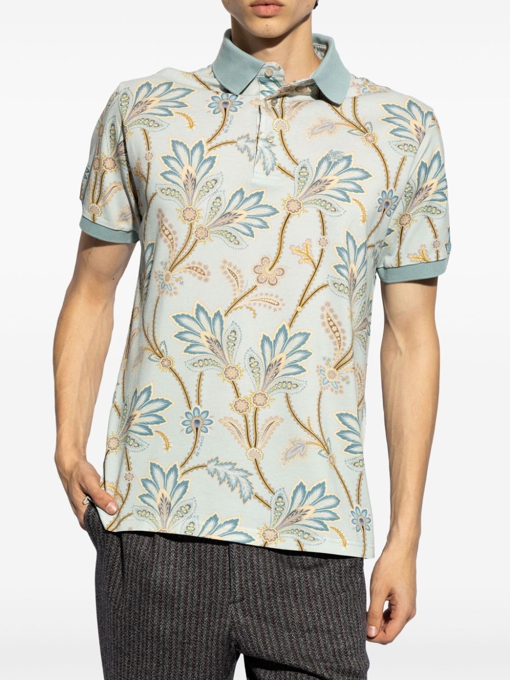 floral-print cotton polo shirt - 3