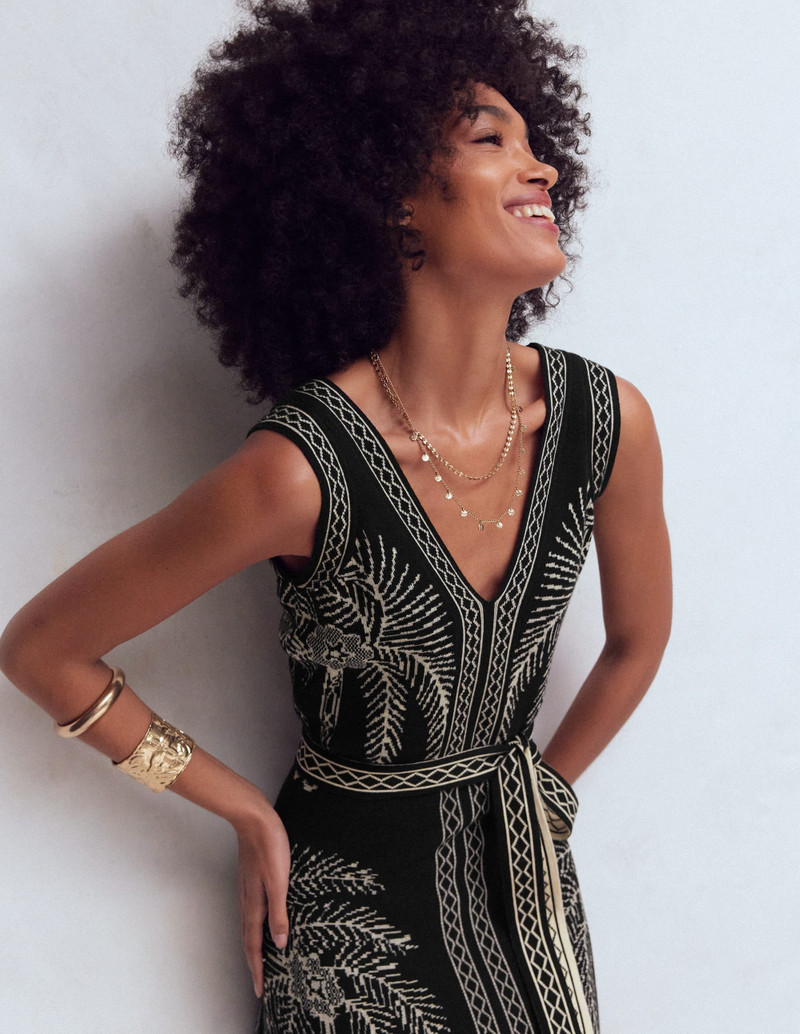 V Neck Jacquard Dress-Palm Jacquard 5