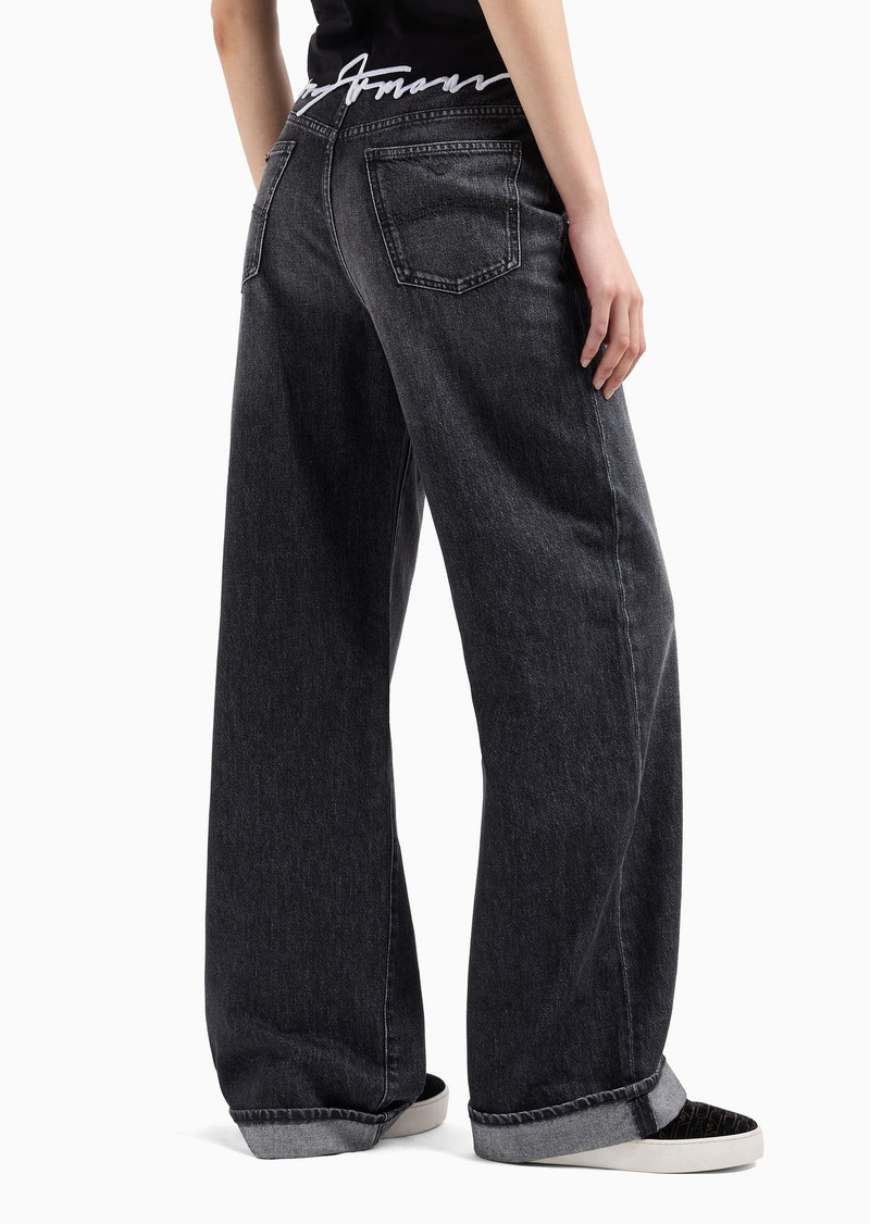 J8B high-waisted wide-leg jeans in vintage-look denim with a logo tag 3