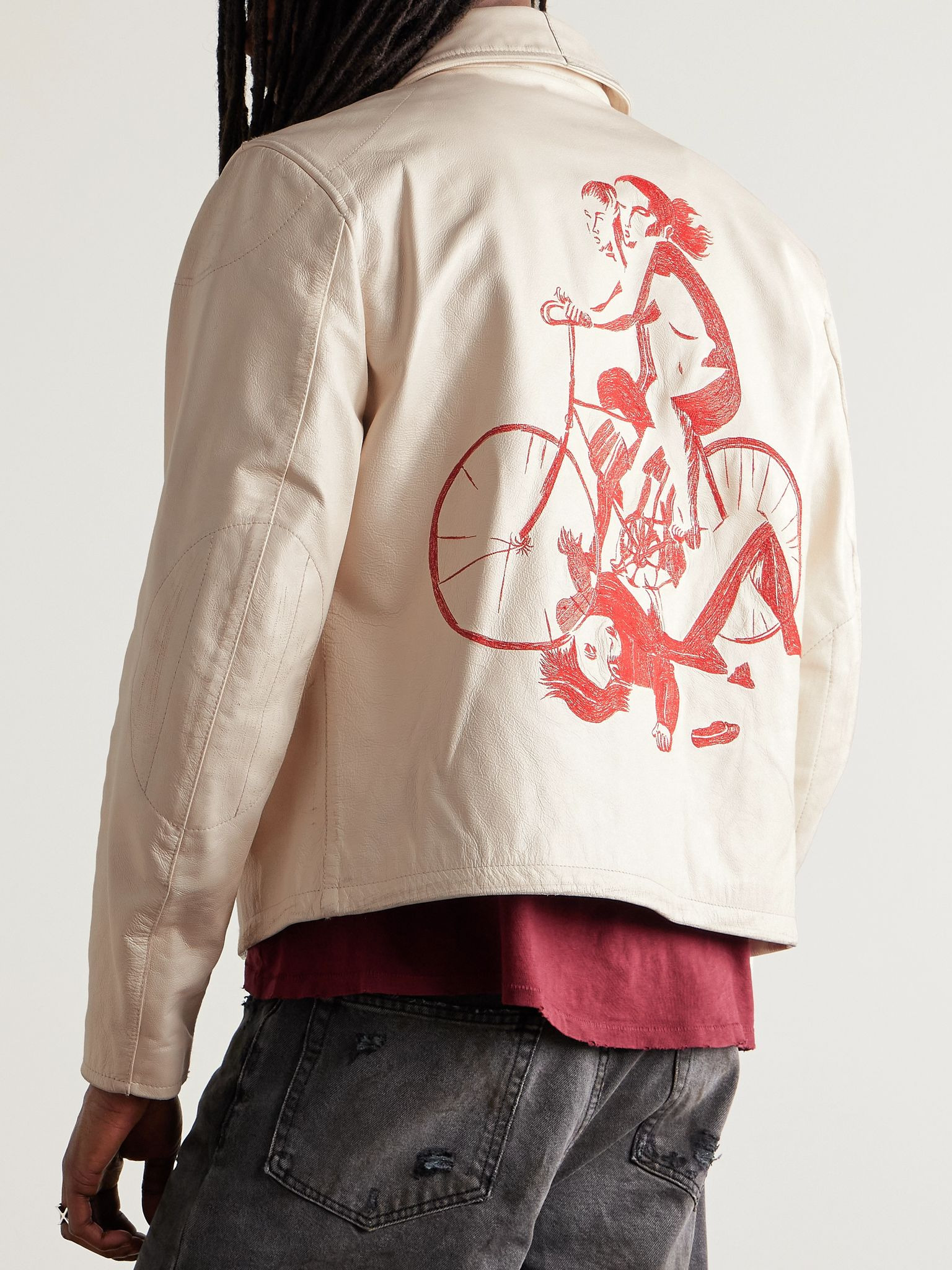 The Bully Distressed Embroidered Tumbled-Leather Jacket Cream - 3