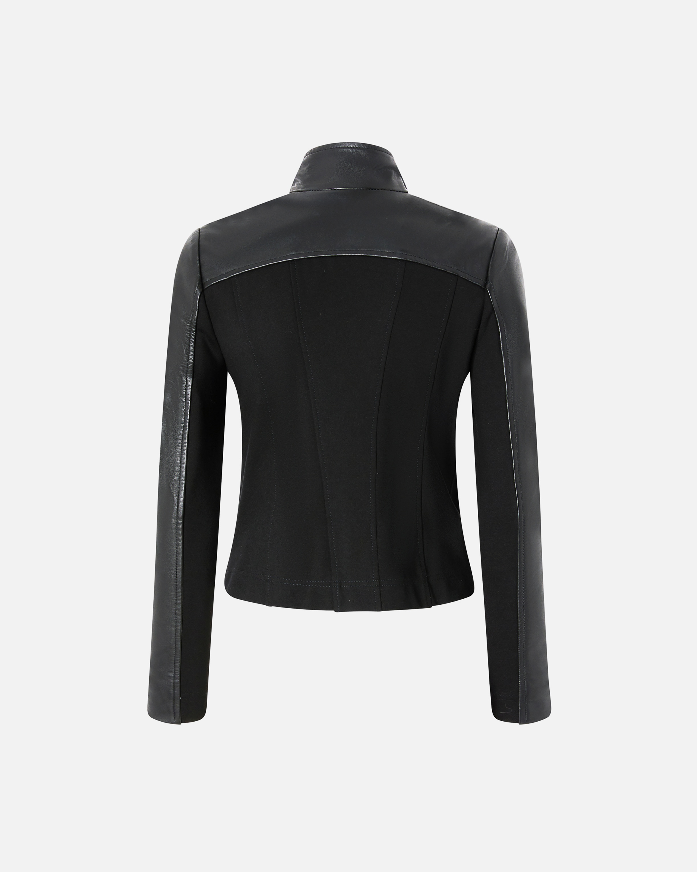 LEATHER BIKER JACKET WITH FABRIC BACK - 6