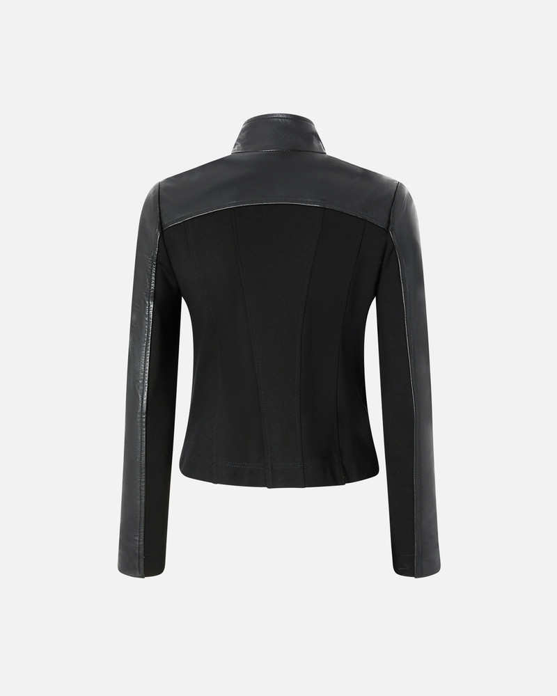 LEATHER BIKER JACKET WITH FABRIC BACK 6