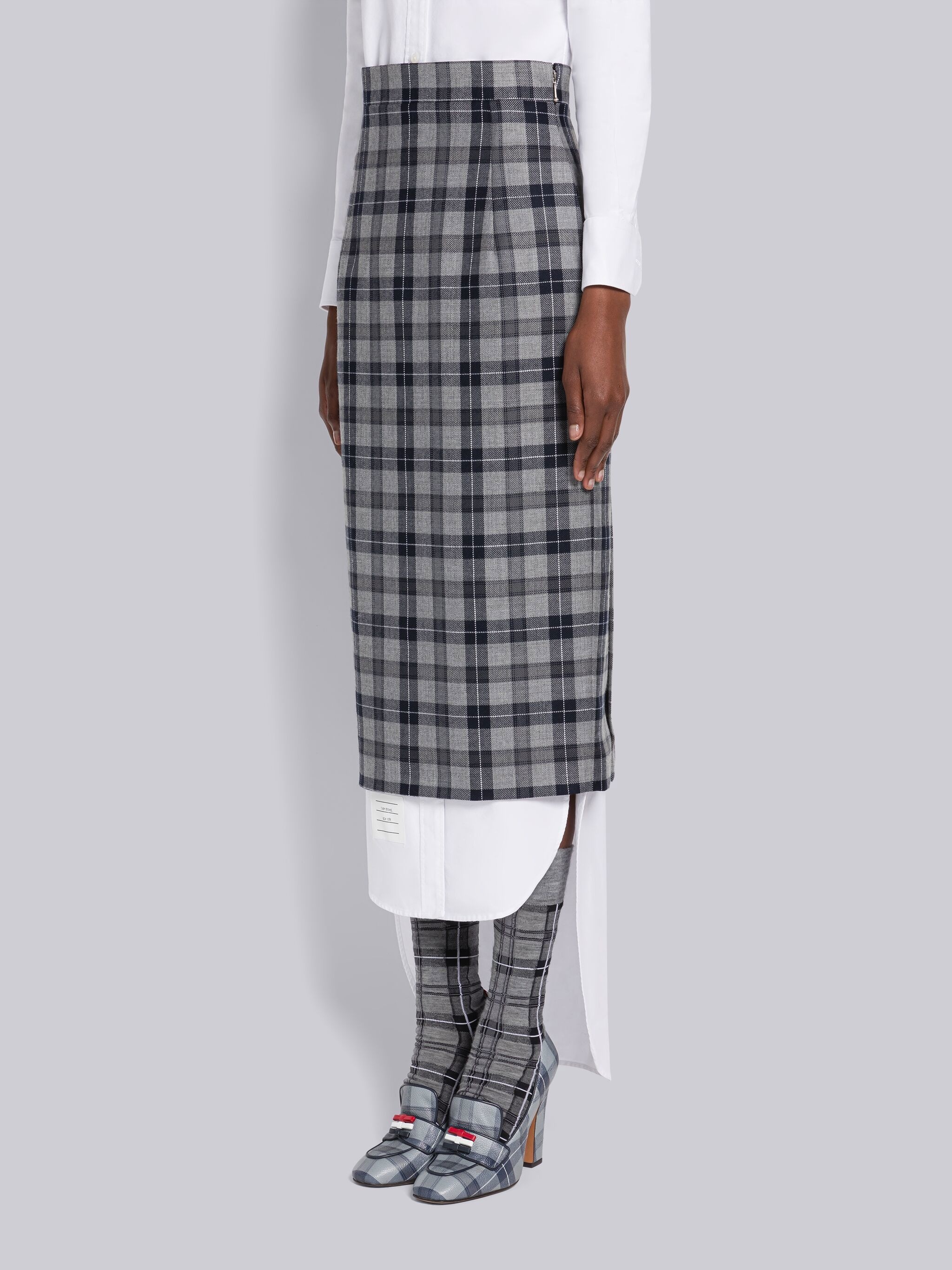 Tartan Wool High Waisted Pencil Skirt - 2