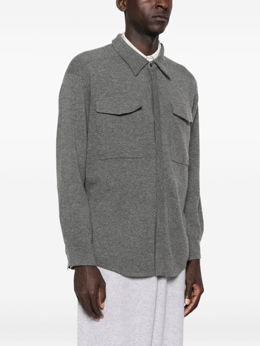 double-pocket cashmere shirt jacket - 3