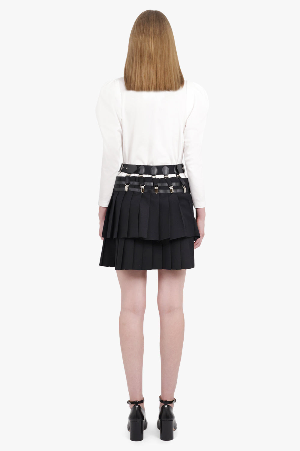 LAYERED MINI PLEAT SKIRT WITH CLIP DETAIL | BLACK - 5