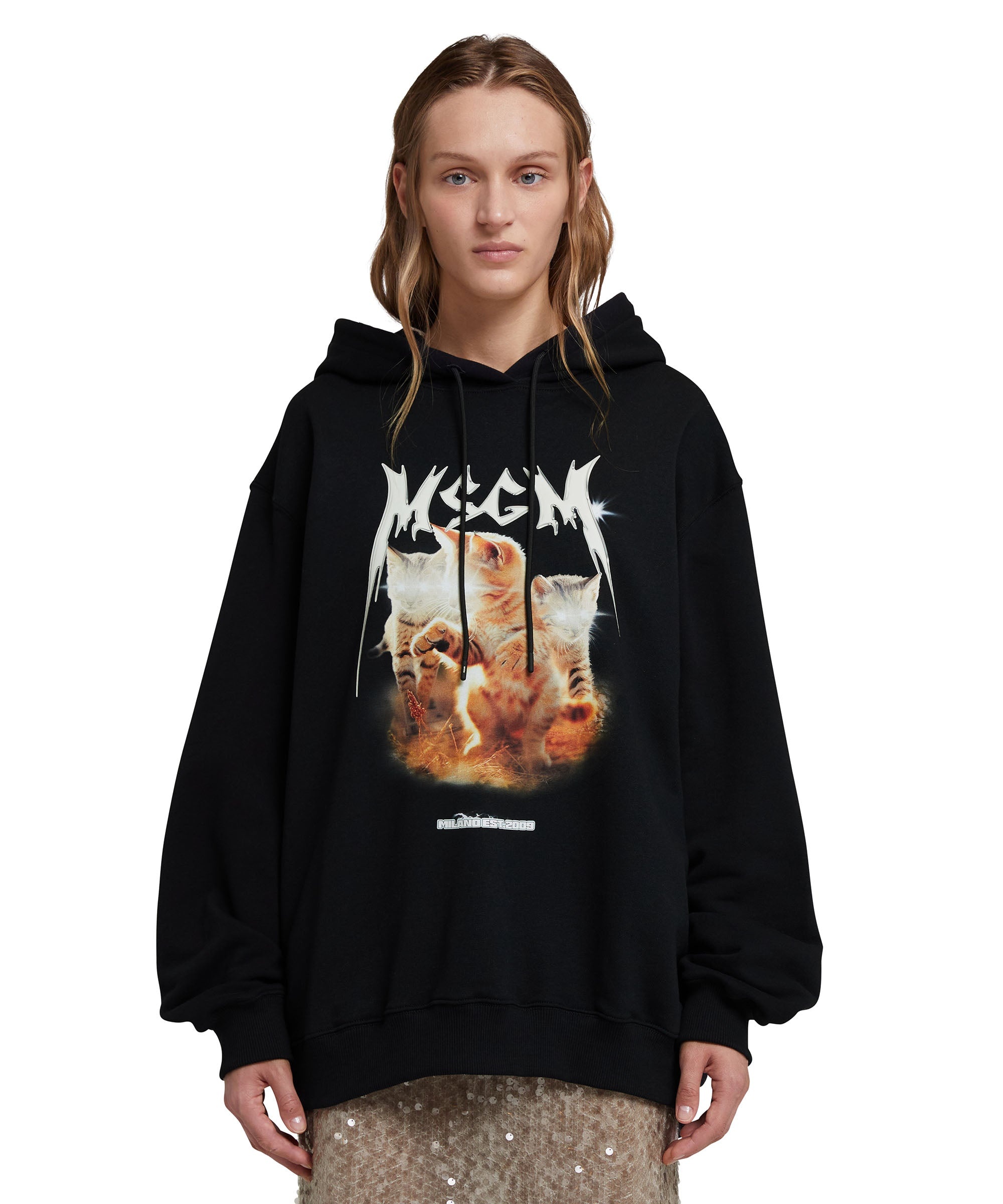 Hooded sweatshirt with "Laser eyed cat" graphic - 2