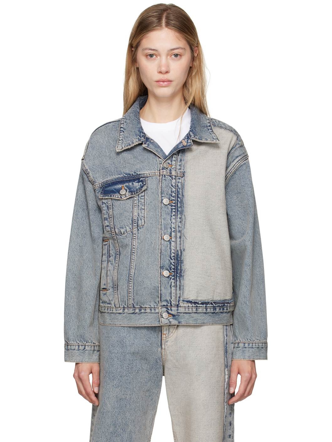 Blue Paneled Denim Jacket - 1