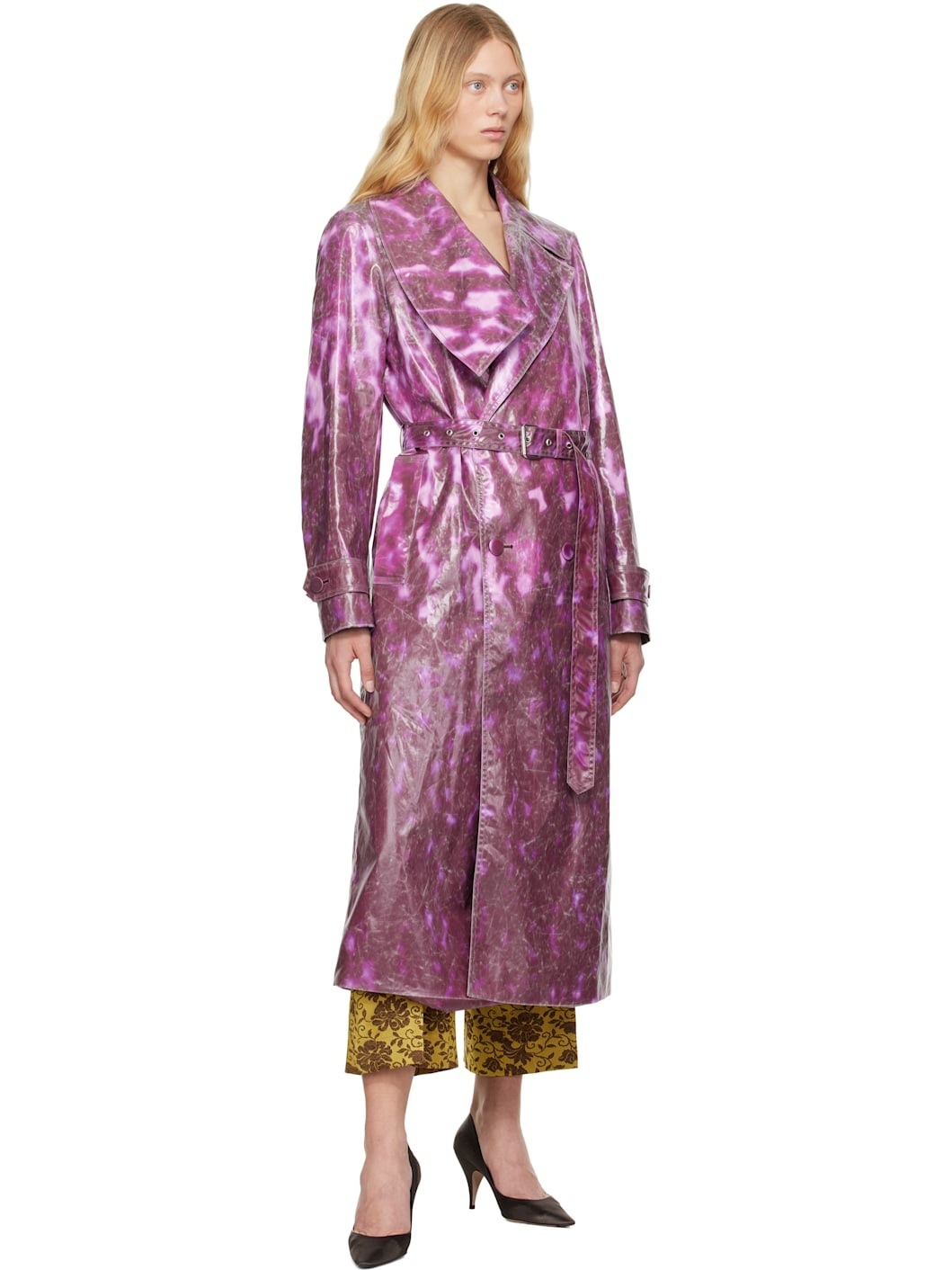 Purple Double-Breasted Trench Coat - 4