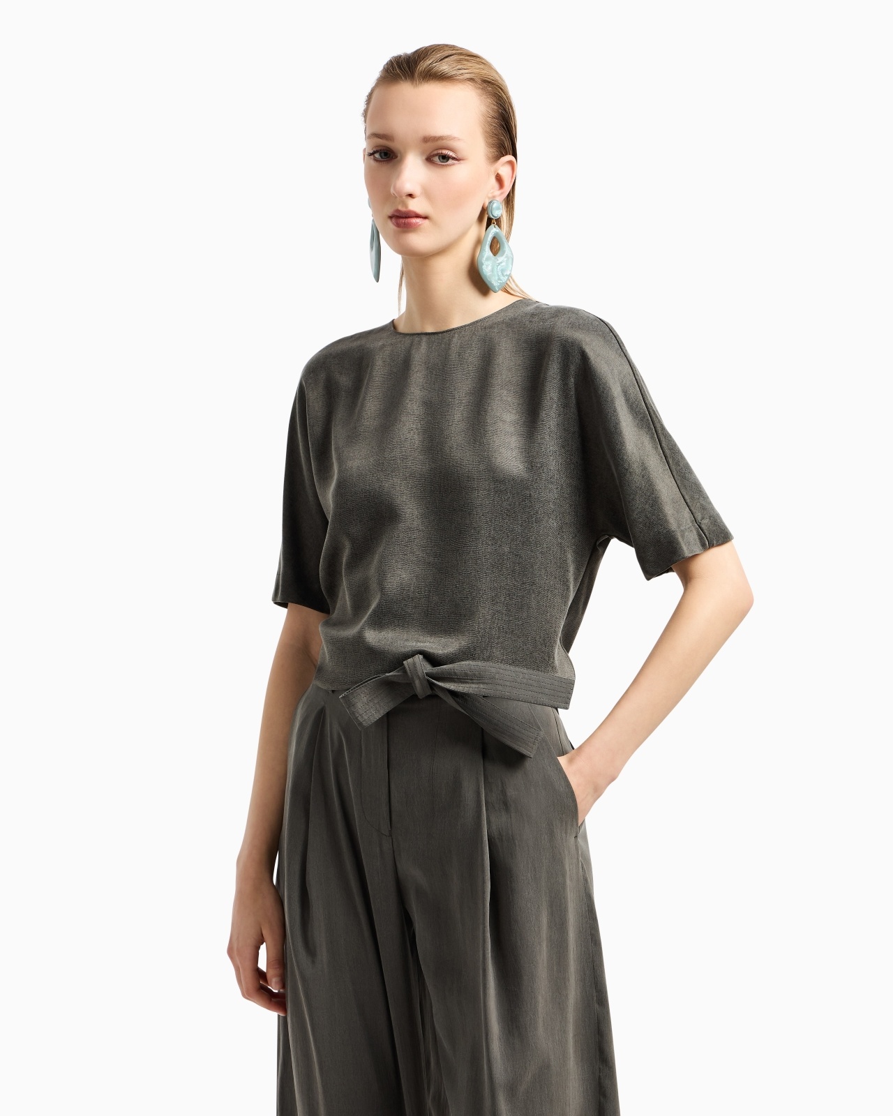 CUPRO AND VISCOSE CREW-NECK BLOUSE - 4