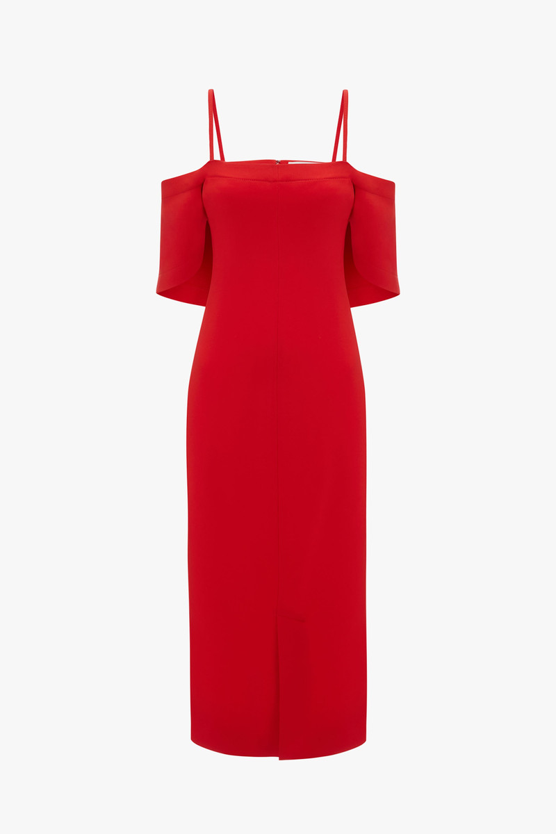 Off Shoulder Bandeau Dress in Tomato Red 1