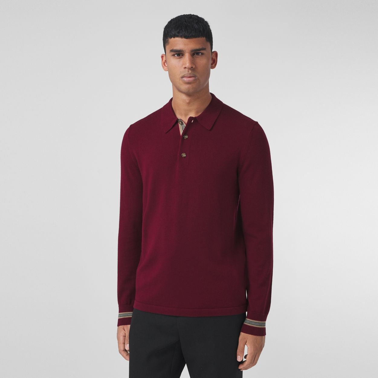 Long-sleeve Icon Stripe Detail Wool Polo Shirt - 6