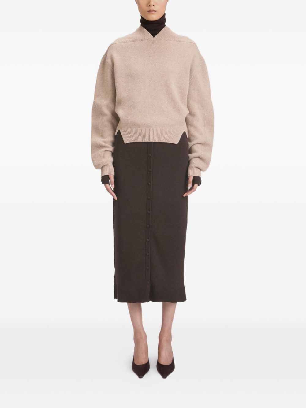 V-neck yoke detail sweater - 2