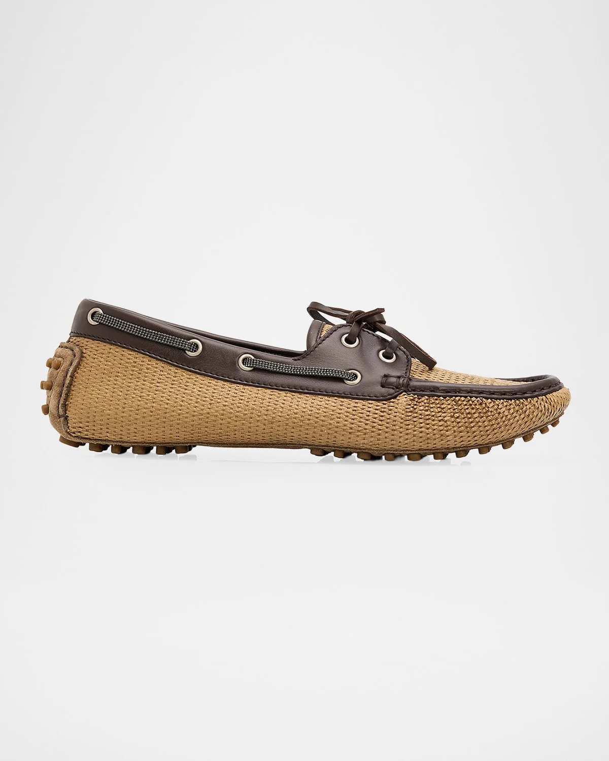 Raffia & Leather Boat Shoes - 1