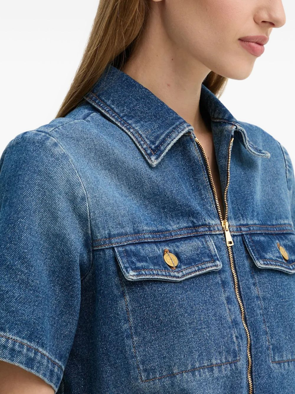 zip-front pocket denim mini dress - 4