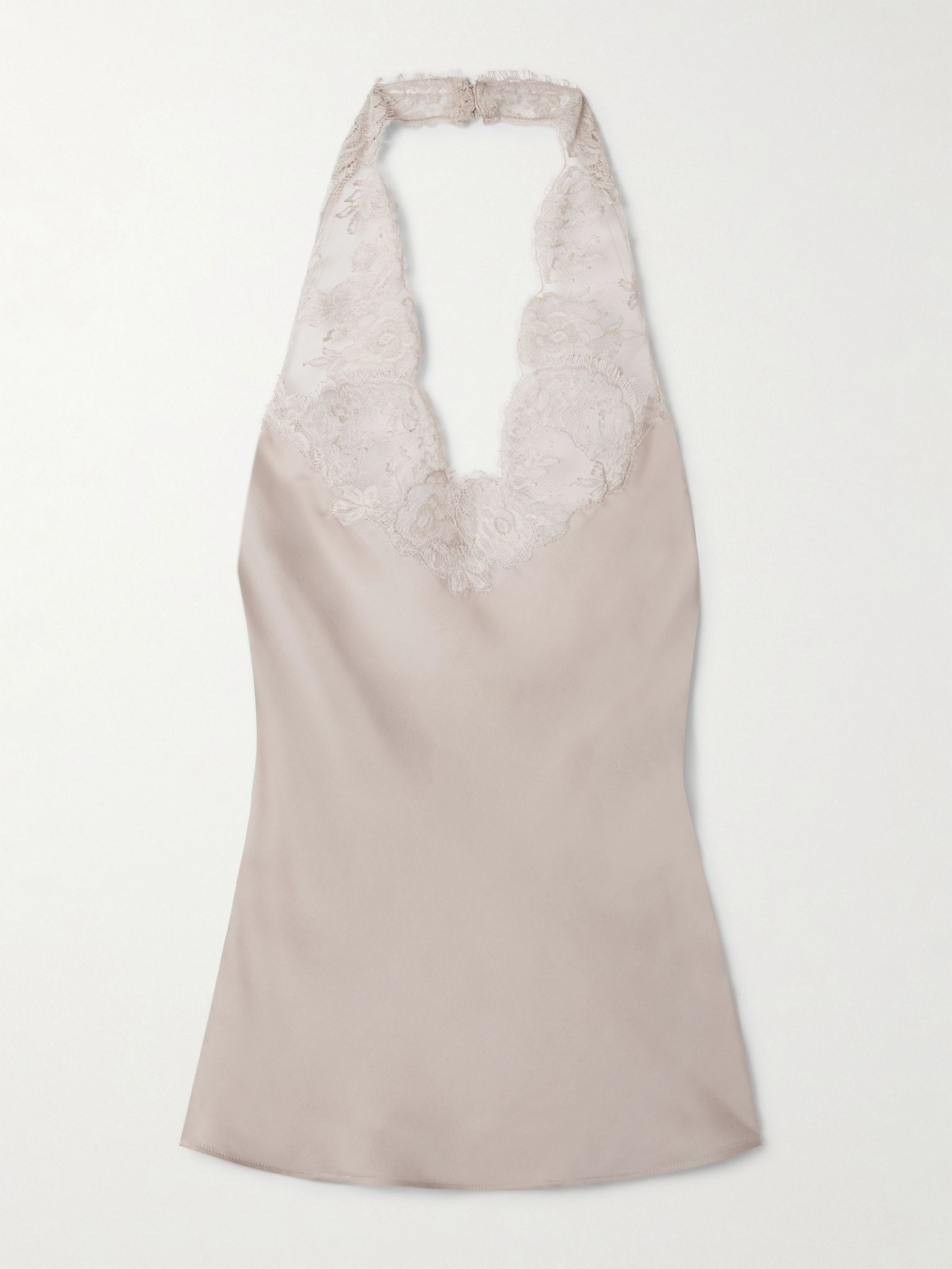 Lace-trimmed silk halterneck tank top Pastel pink - 1