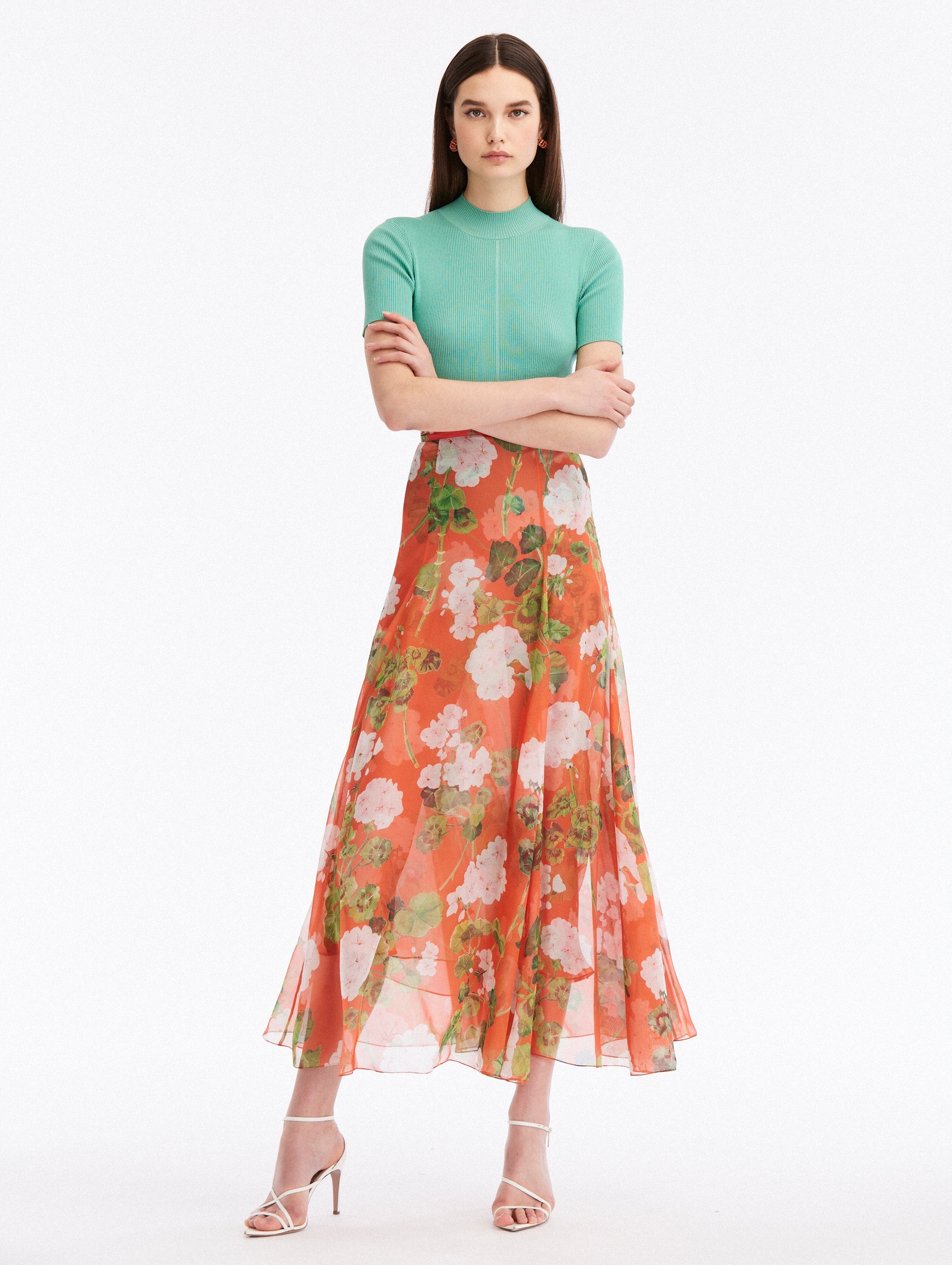 GERANIUM SILK CHIFFON MAXI SKIRT - 4