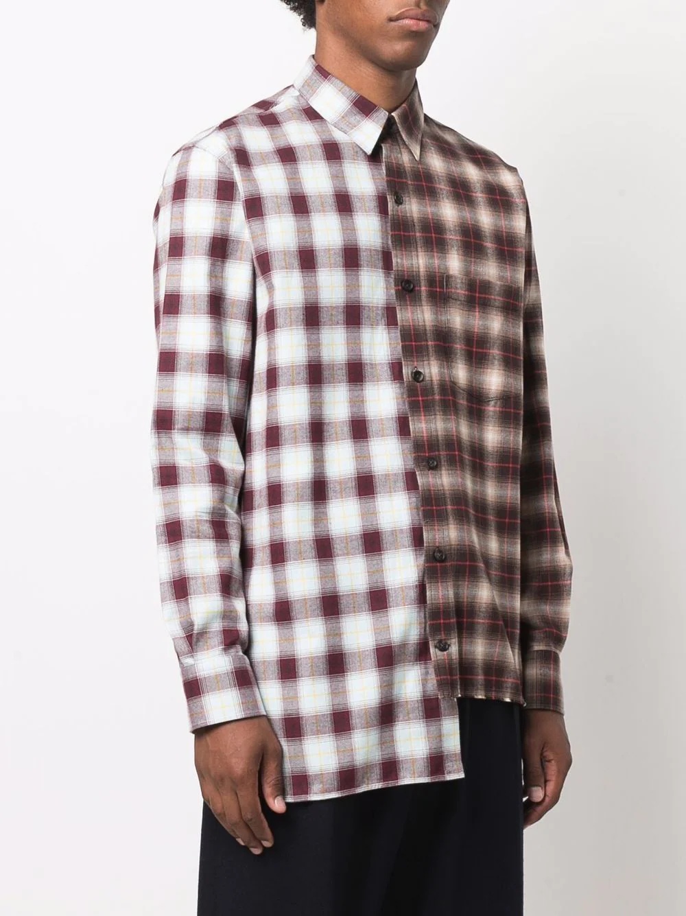 asymmetric check-print long-sleeve shirt - 3