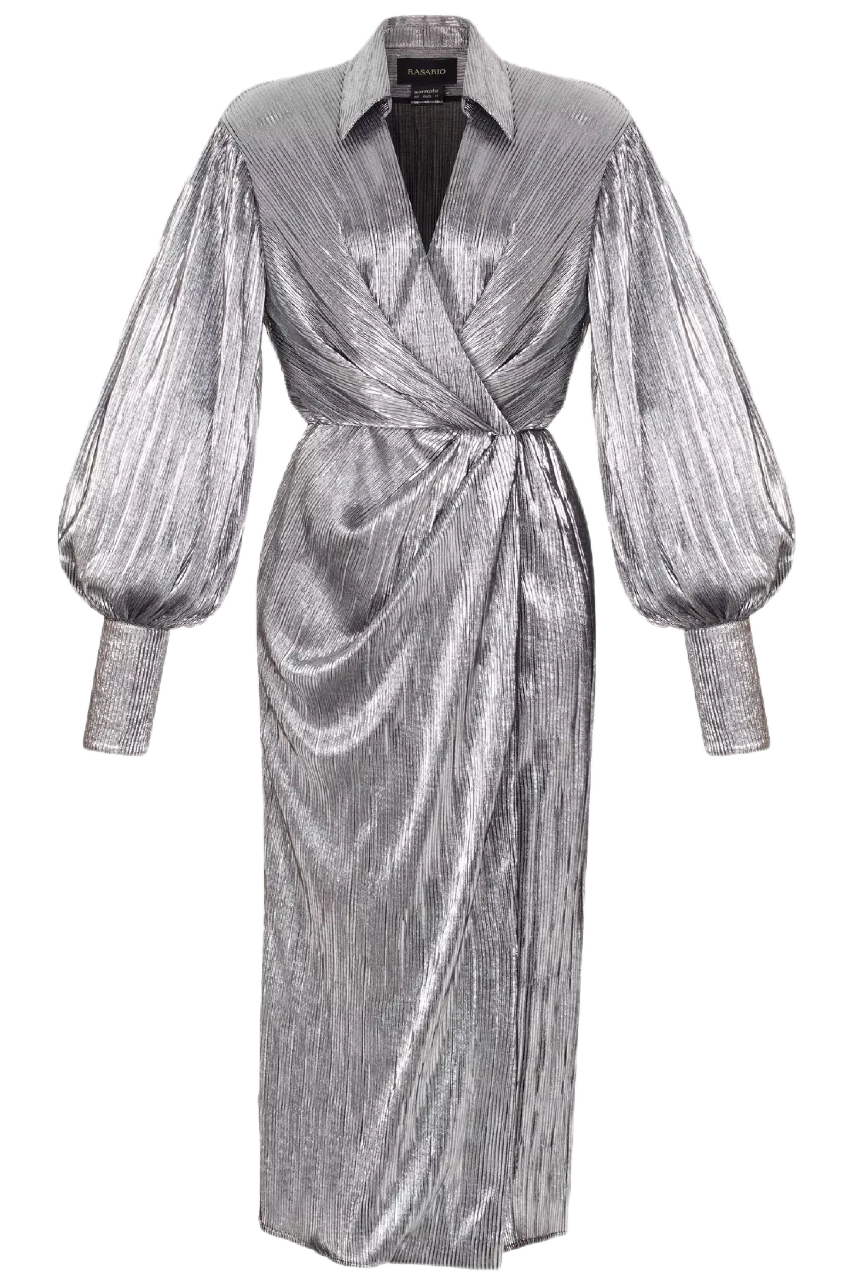 WRAPPED & DRAPED PLEATED JERSEY MIDI DRESS - 1