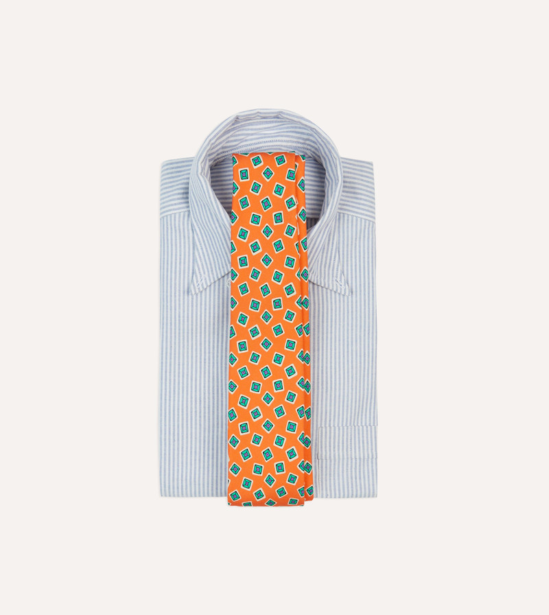 Drake's Rust Jumbled Tile Print Silk Self Tipped Tie outlook