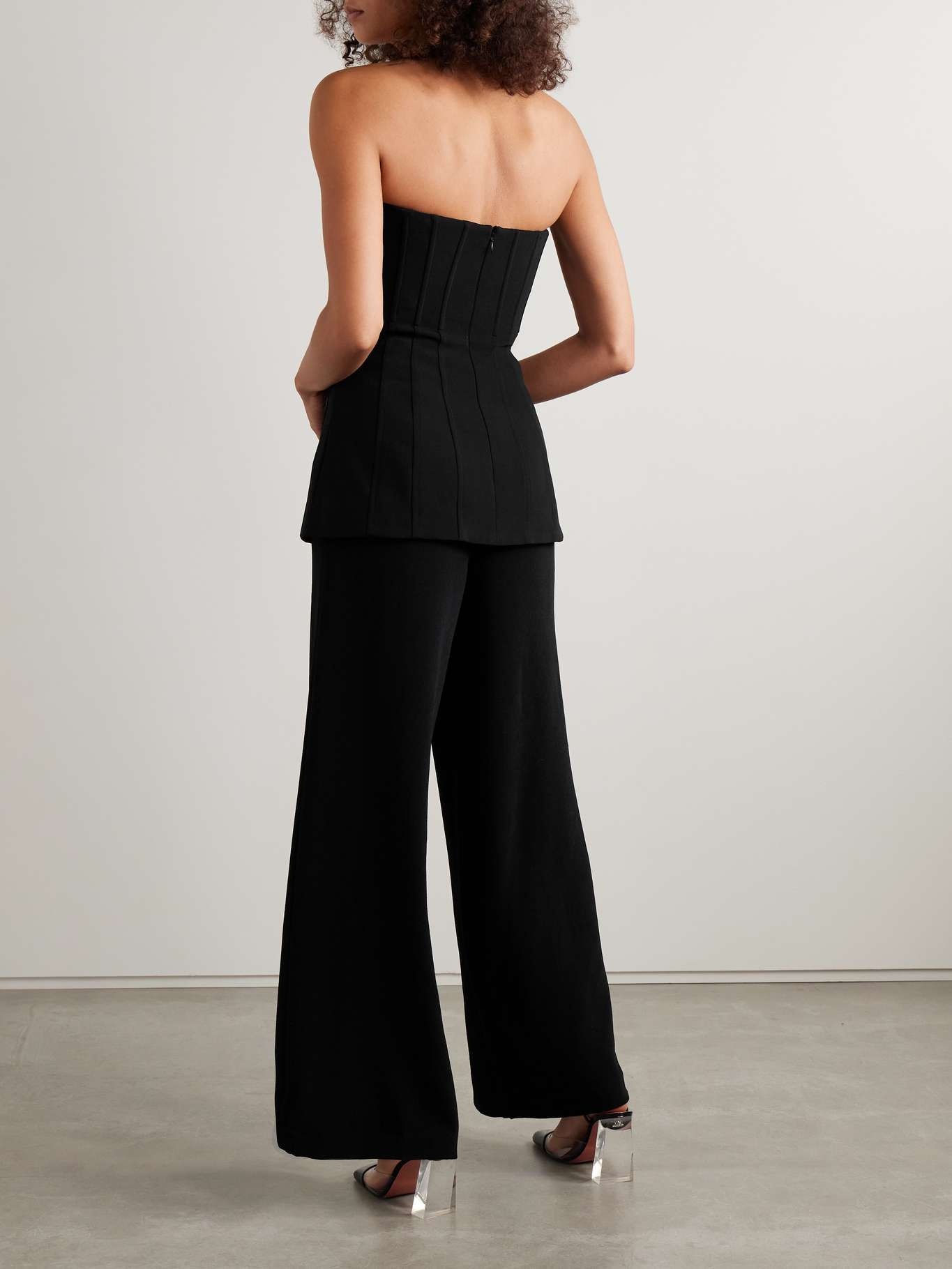 Convertible strapless crystal-embellished peplum crepe jumpsuit - 3