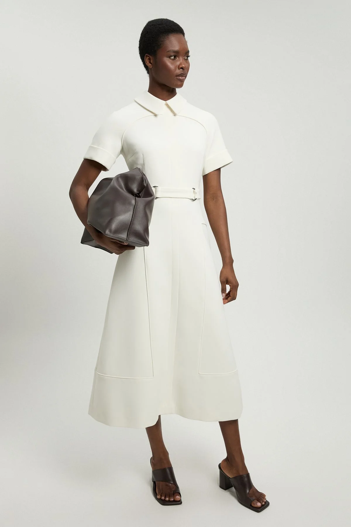 Petite Compact Stretch Tab Detail Full Skirted Midi Dress - 1